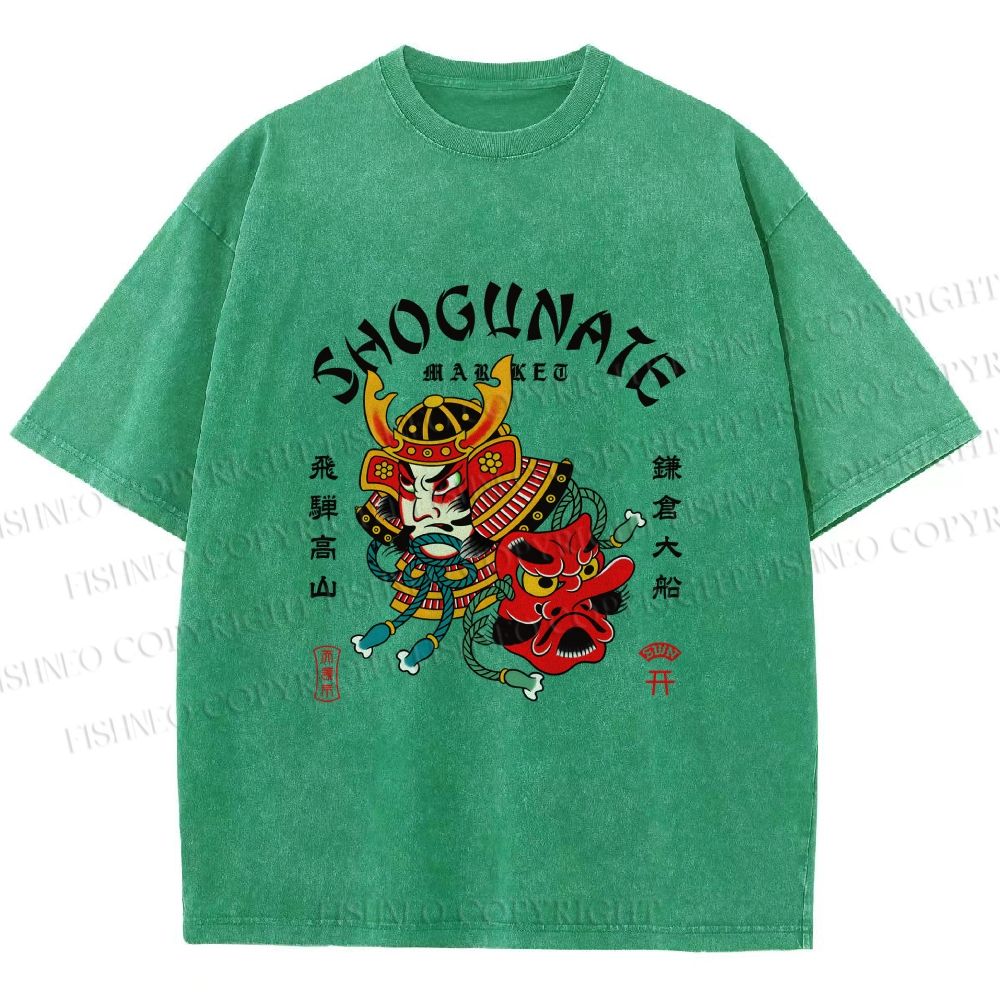 Unisex Samurai Head Printed Washed Tee