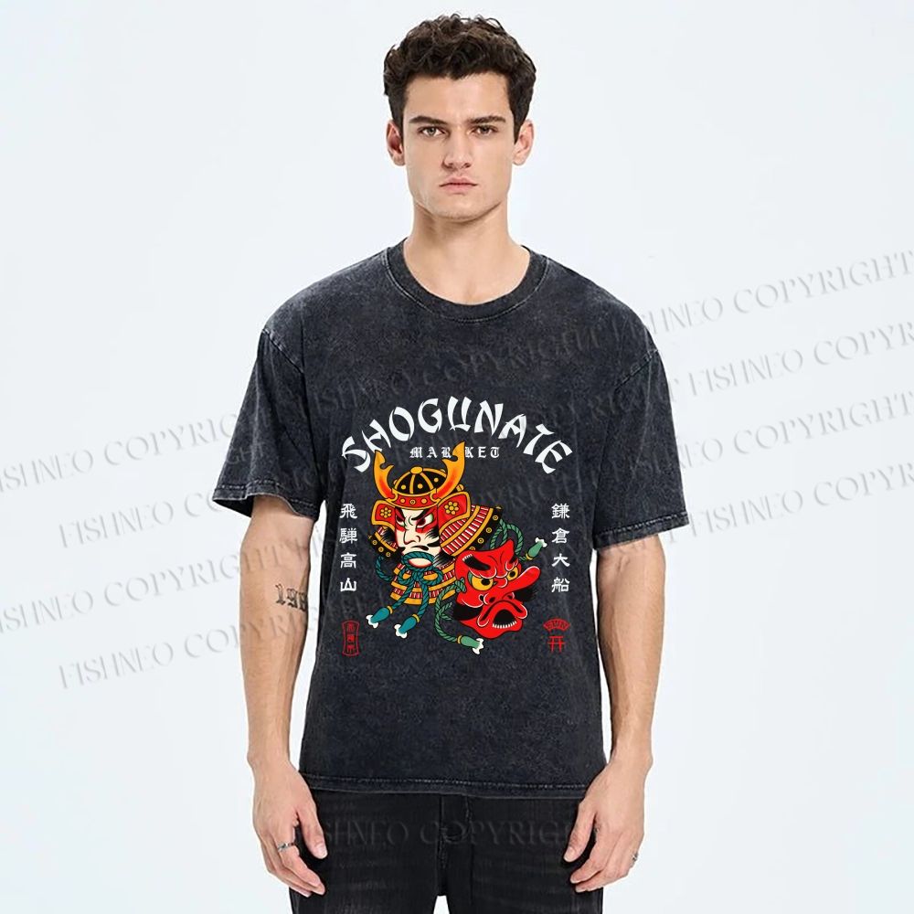 Unisex Samurai Head Printed Washed Tee