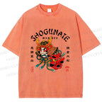 Unisex Samurai Head Printed Washed Tee