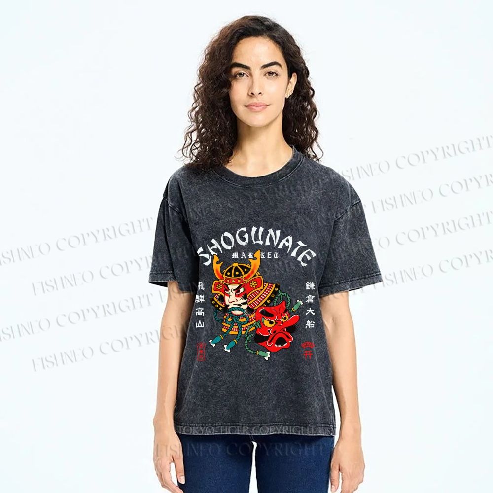 Unisex Samurai Head Printed Washed Tee