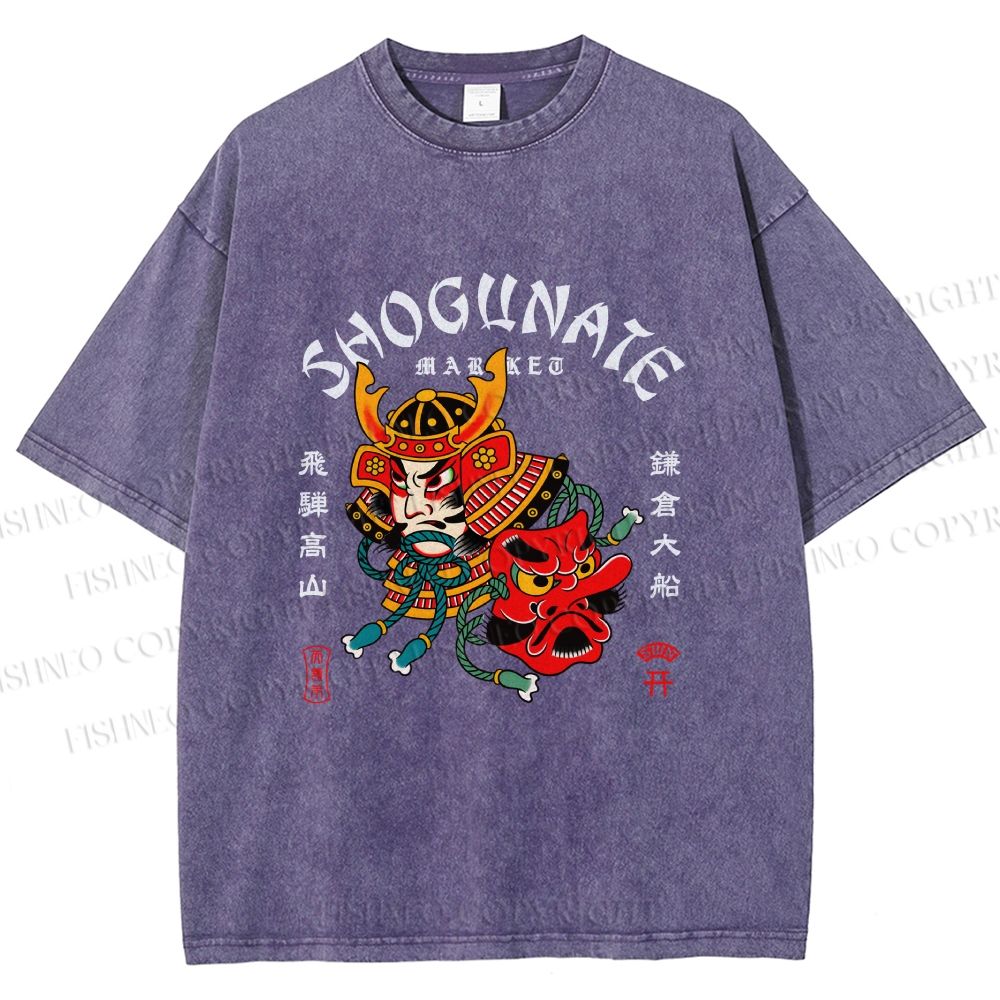 Unisex Samurai Head Printed Washed Tee