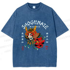 Unisex Samurai Head Printed Washed Tee