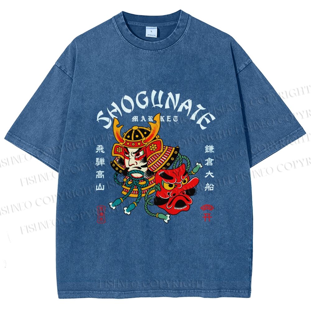 Unisex Samurai Head Printed Washed Tee