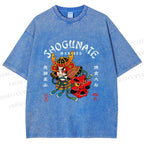 Unisex Samurai Head Printed Washed Tee