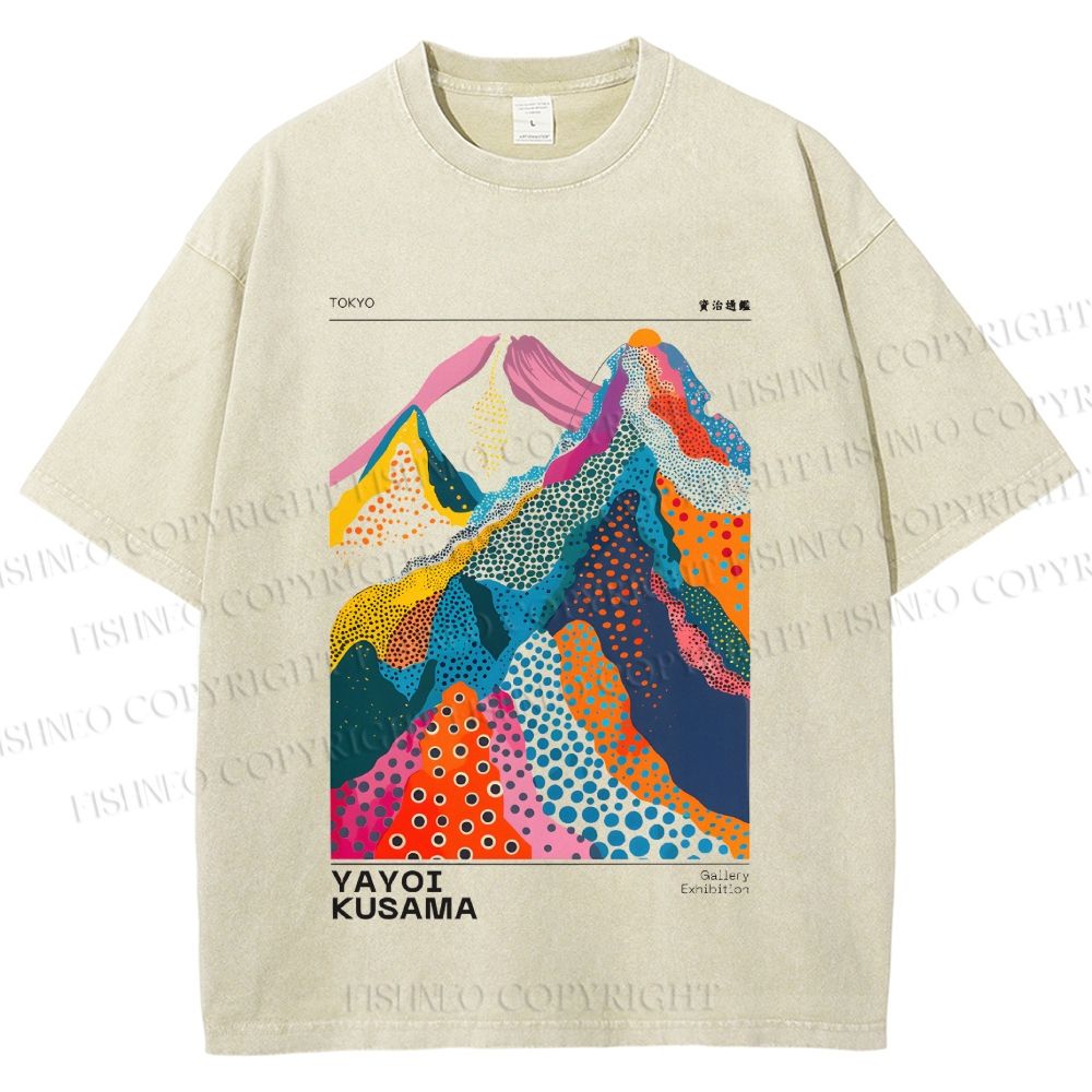 Unisex Yayoi Kusama Colorful Hills Printed Washed Tee