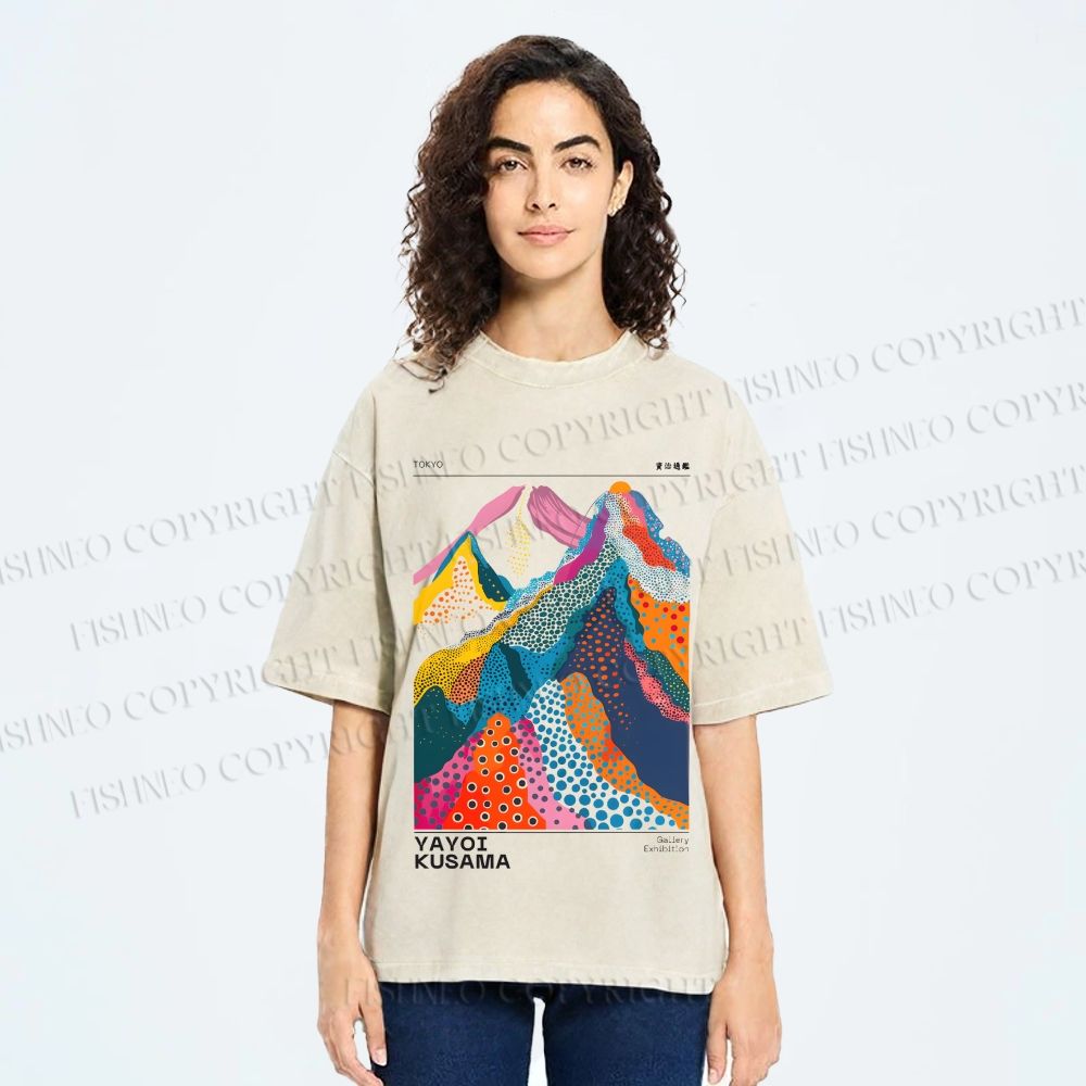 Unisex Yayoi Kusama Colorful Hills Printed Washed Tee