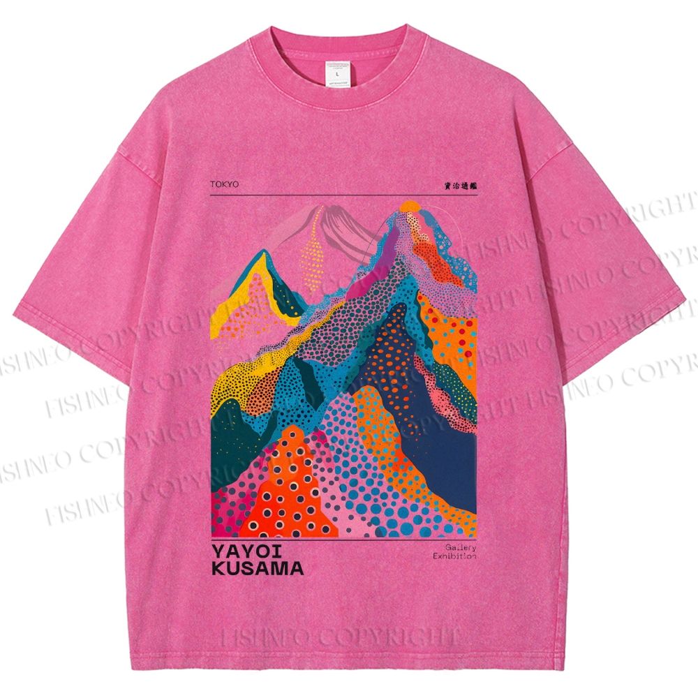 Unisex Yayoi Kusama Colorful Hills Printed Washed Tee