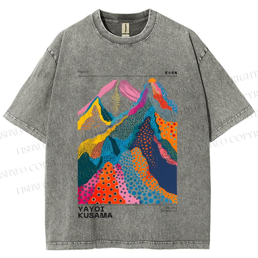 Unisex Yayoi Kusama Colorful Hills Printed Washed Tee