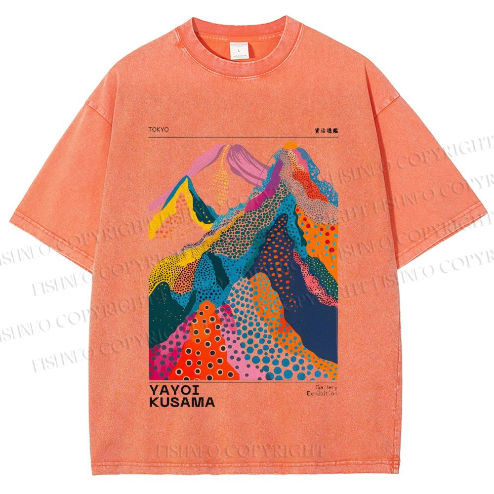 Unisex Yayoi Kusama Colorful Hills Printed Washed Tee