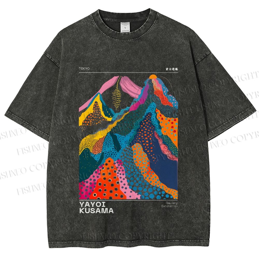 Unisex Yayoi Kusama Colorful Hills Printed Washed Tee