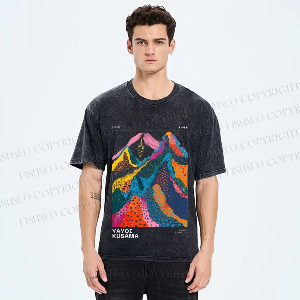 Unisex Yayoi Kusama Colorful Hills Printed Washed Tee