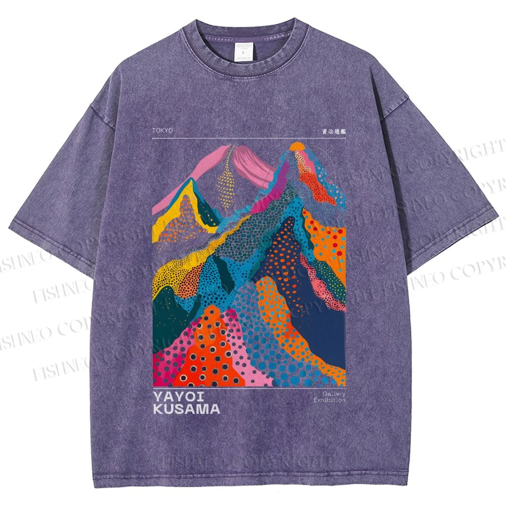 Unisex Yayoi Kusama Colorful Hills Printed Washed Tee