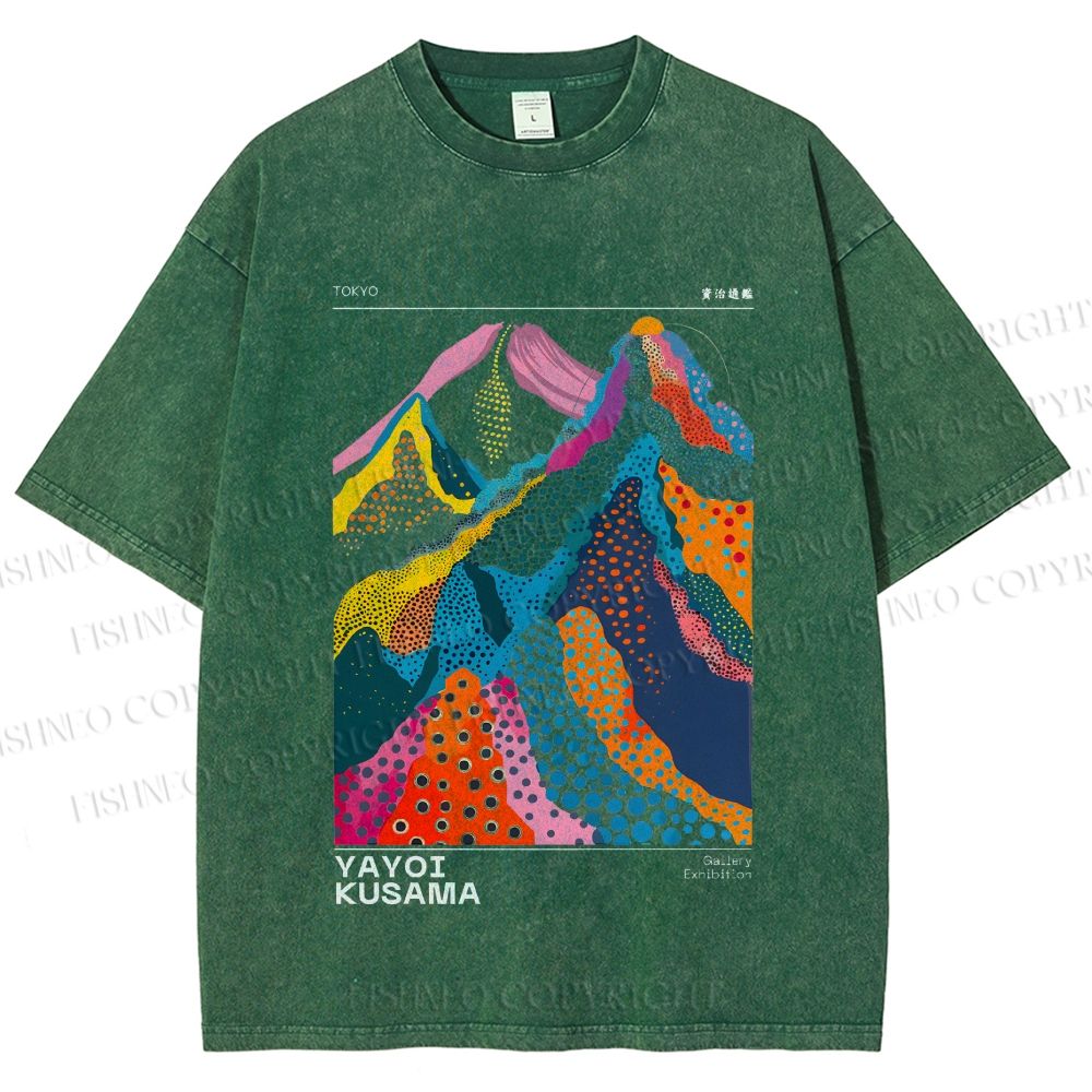 Unisex Yayoi Kusama Colorful Hills Printed Washed Tee