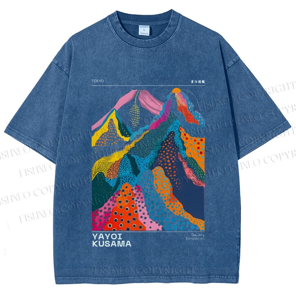 Unisex Yayoi Kusama Colorful Hills Printed Washed Tee