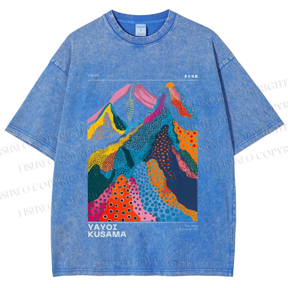 Unisex Yayoi Kusama Colorful Hills Printed Washed Tee