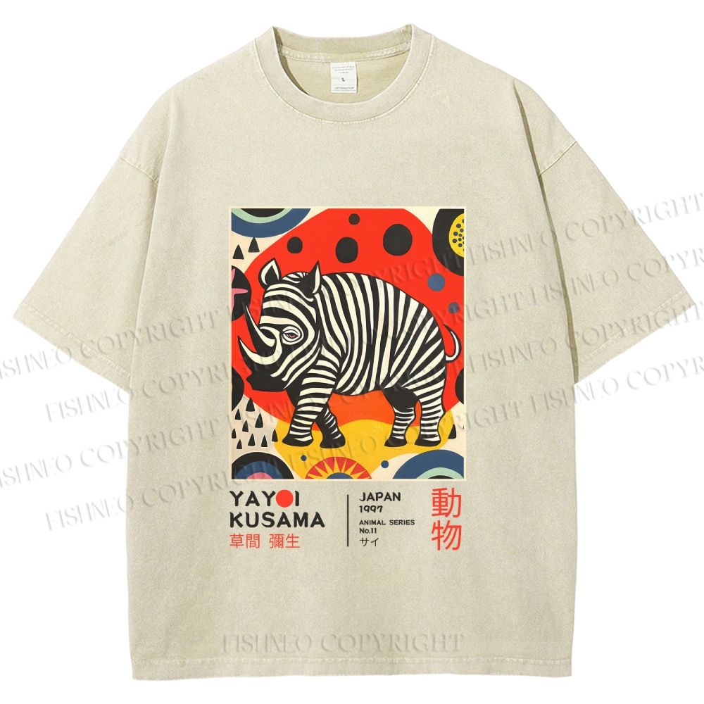 Unisex Yayoi Kusama Rhinoceros Printed Washed Tee