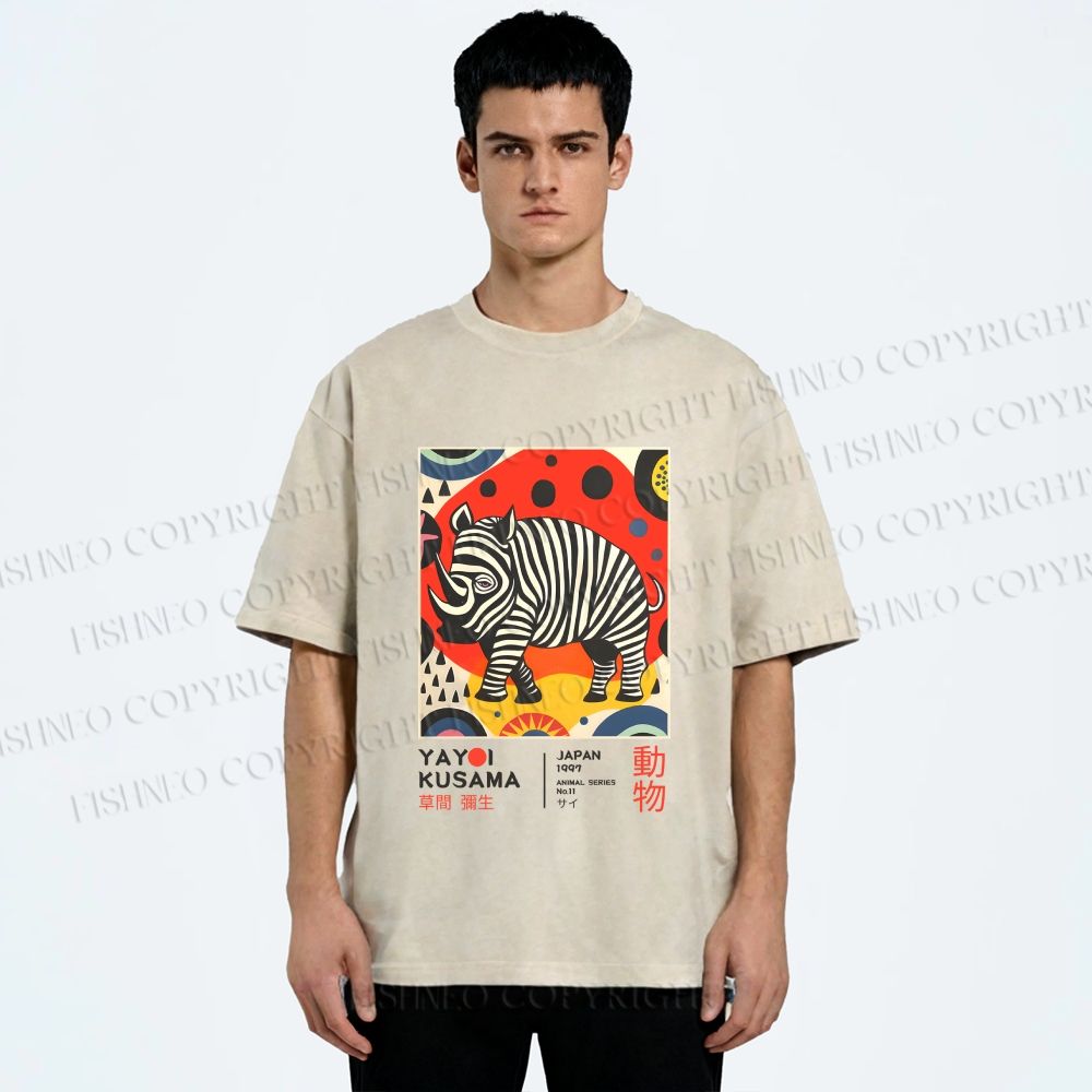 Unisex Yayoi Kusama Rhinoceros Printed Washed Tee