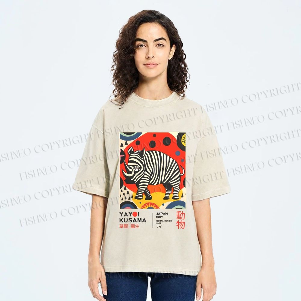 Unisex Yayoi Kusama Rhinoceros Printed Washed Tee