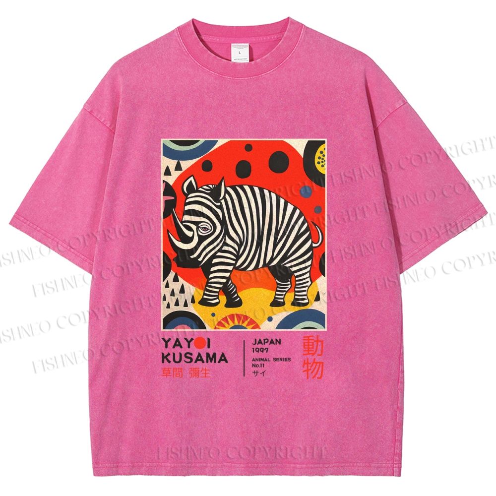 Unisex Yayoi Kusama Rhinoceros Printed Washed Tee