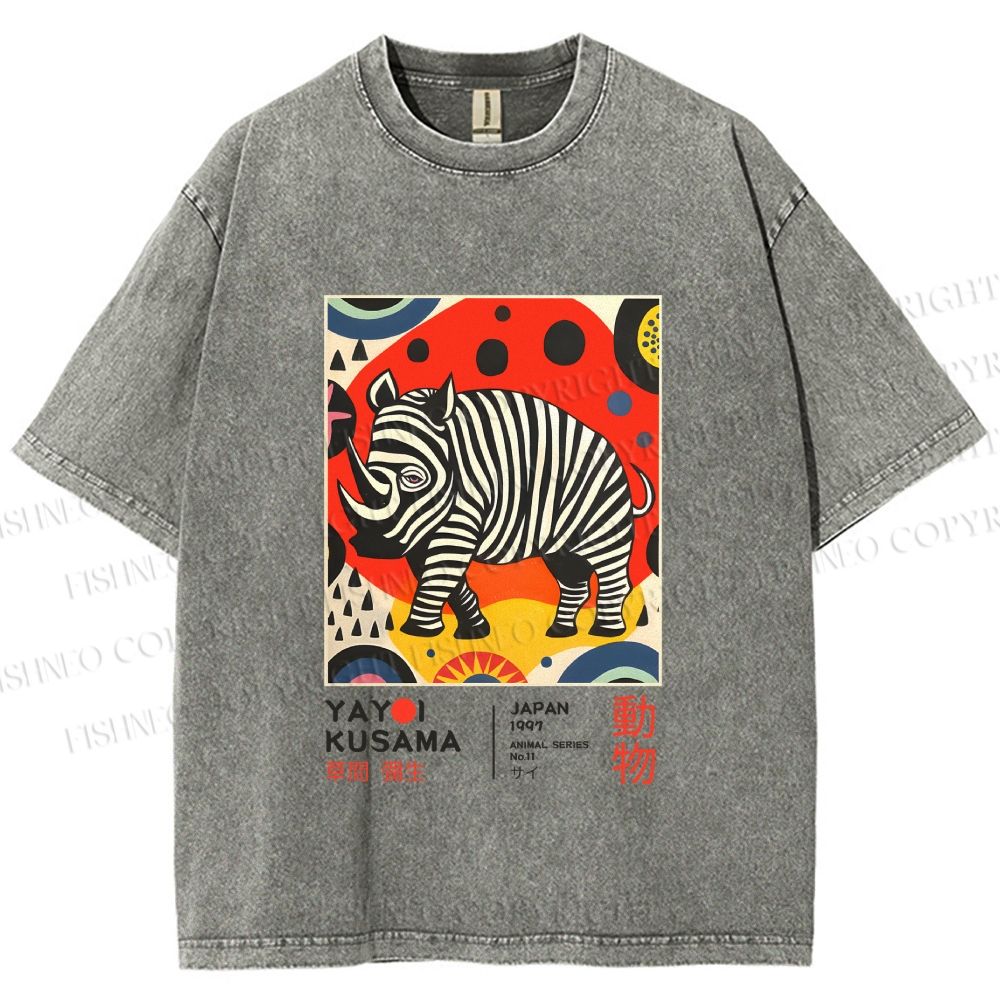 Unisex Yayoi Kusama Rhinoceros Printed Washed Tee