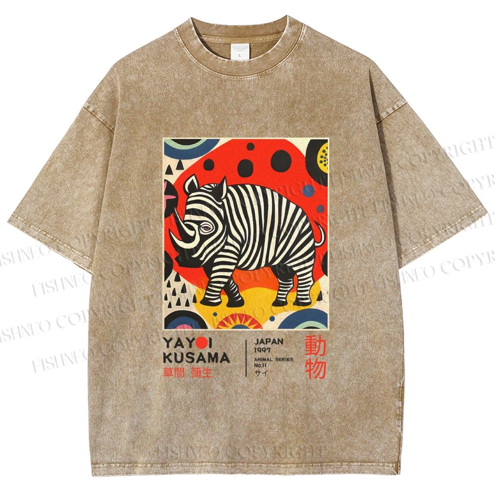 Unisex Yayoi Kusama Rhinoceros Printed Washed Tee