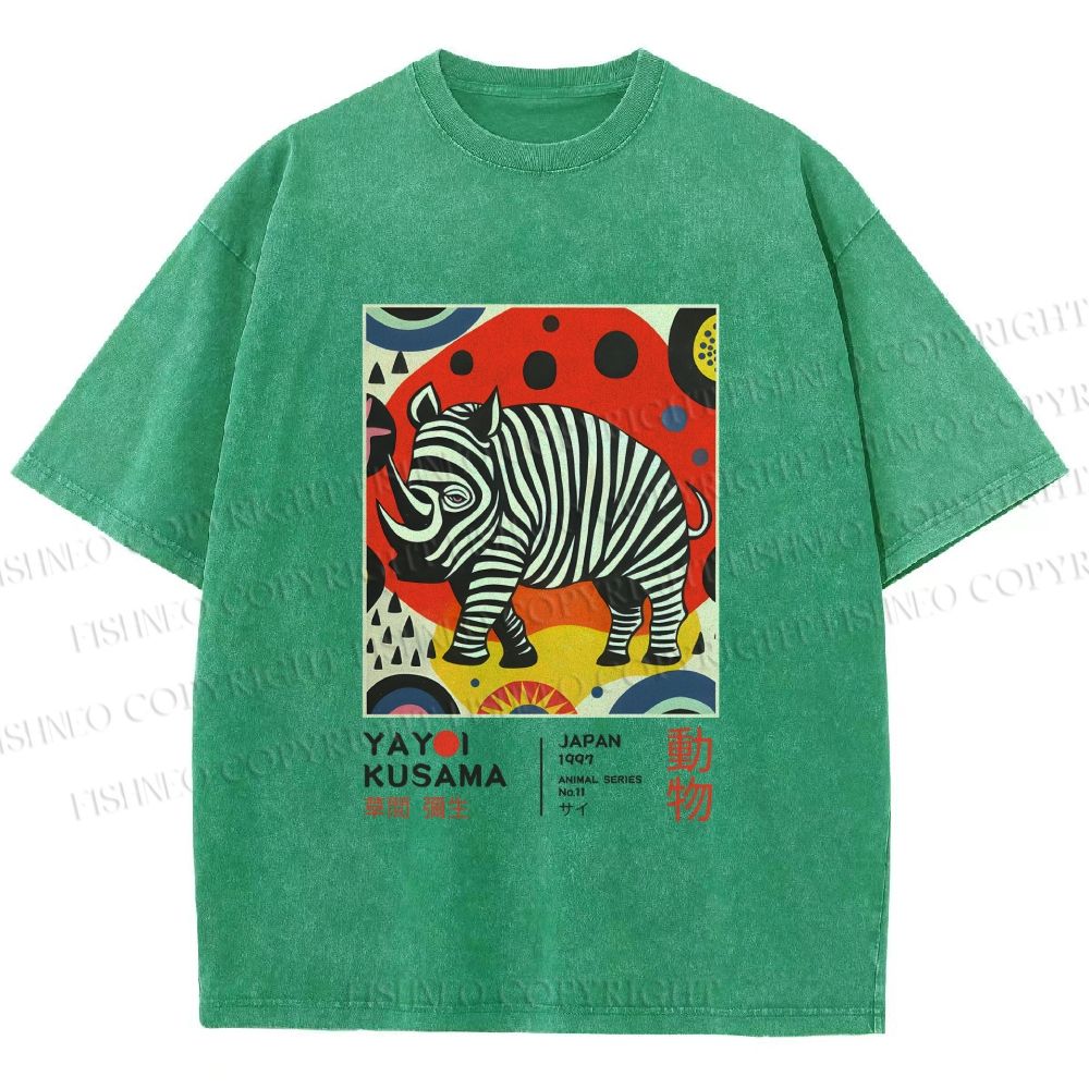 Unisex Yayoi Kusama Rhinoceros Printed Washed Tee