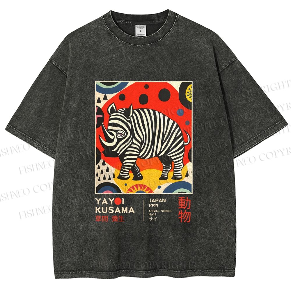 Unisex Yayoi Kusama Rhinoceros Printed Washed Tee