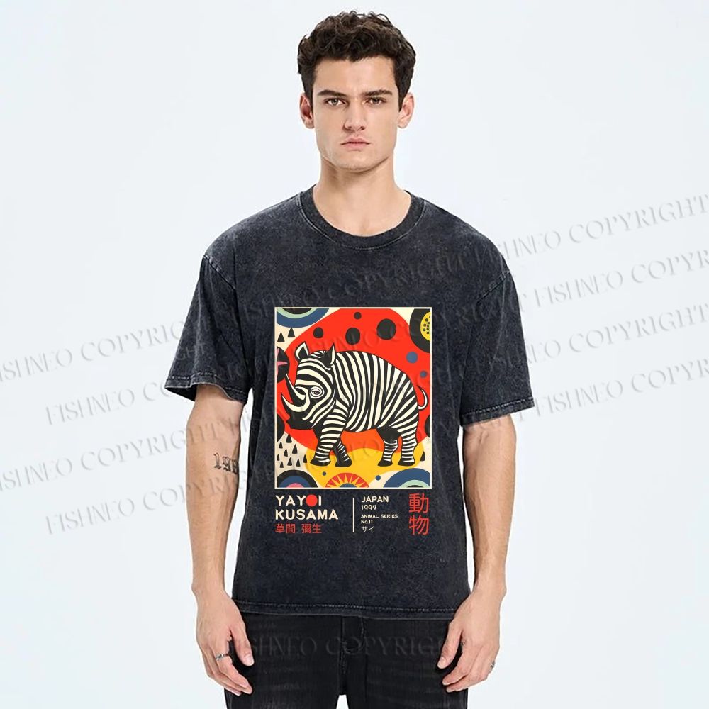 Unisex Yayoi Kusama Rhinoceros Printed Washed Tee