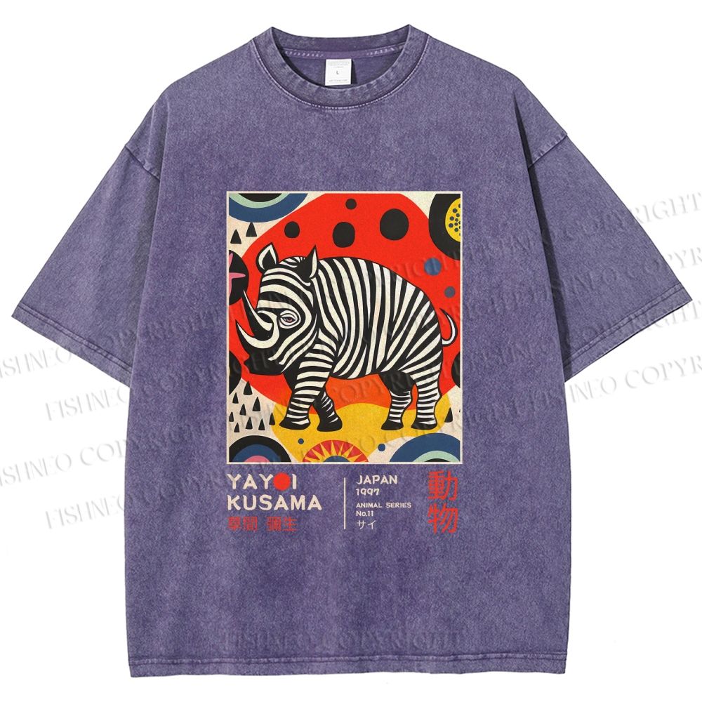 Unisex Yayoi Kusama Rhinoceros Printed Washed Tee