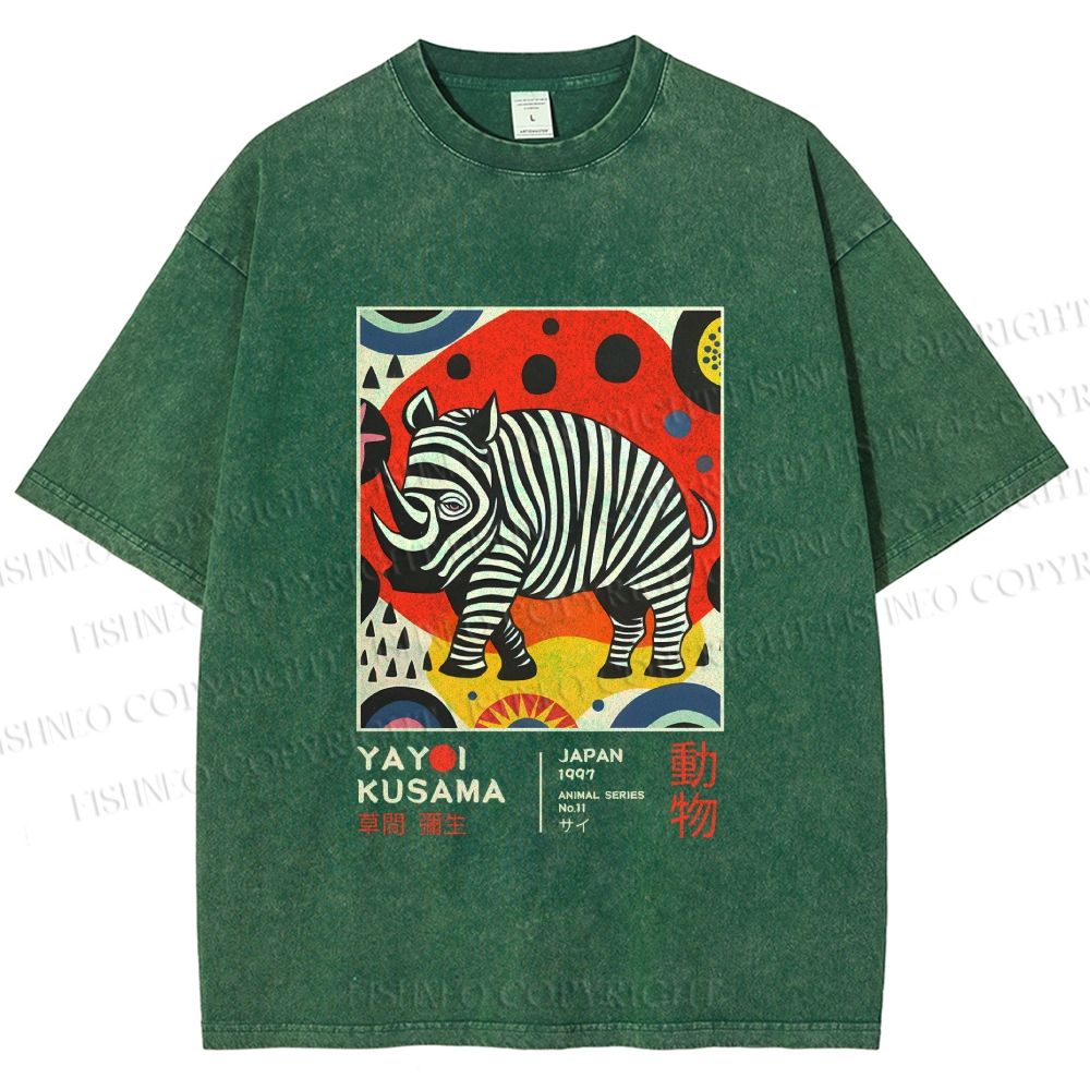 Unisex Yayoi Kusama Rhinoceros Printed Washed Tee