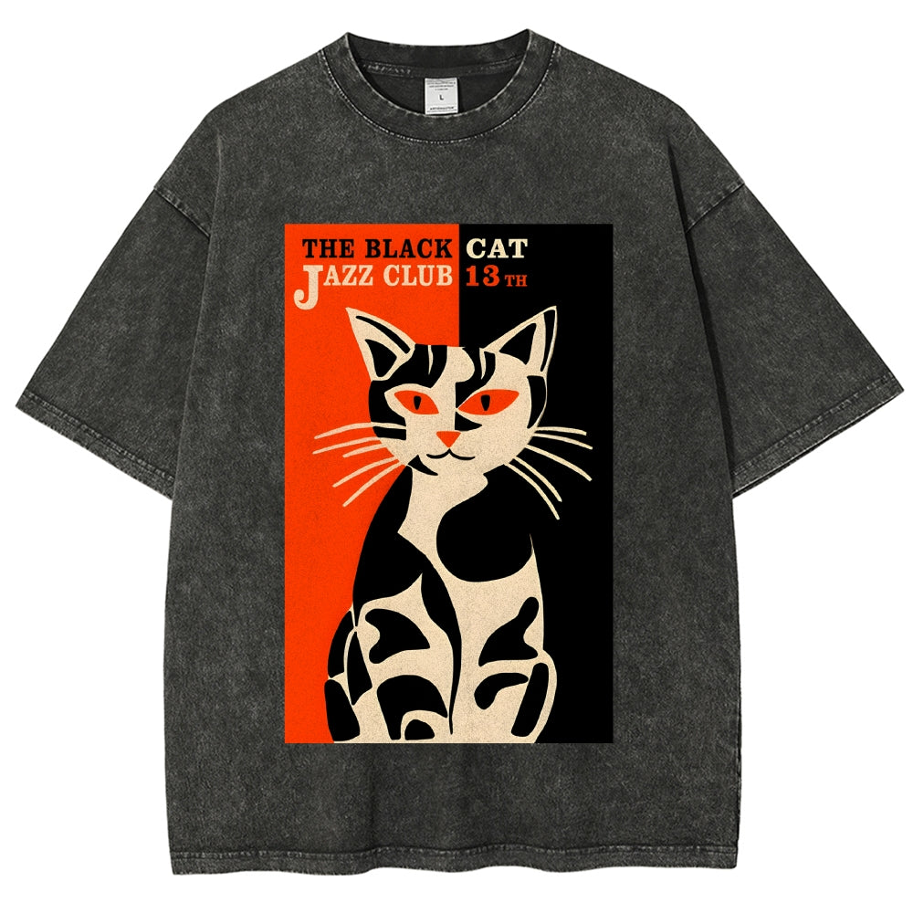 Geometric Cat Vintage Washed T-shirt