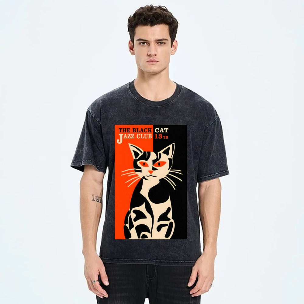 Geometric Cat Vintage Washed T-shirt