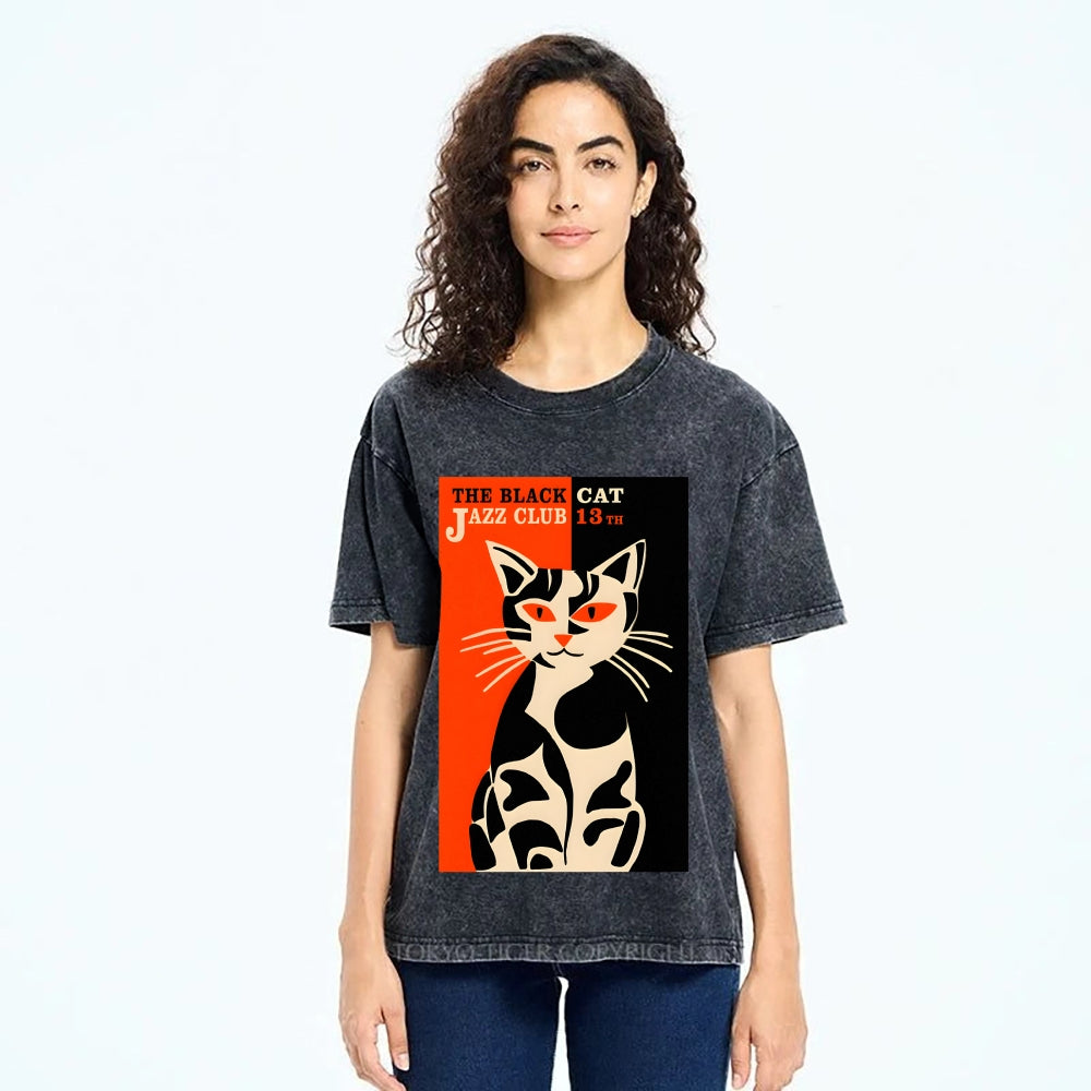 Geometric Cat Vintage Washed T-shirt