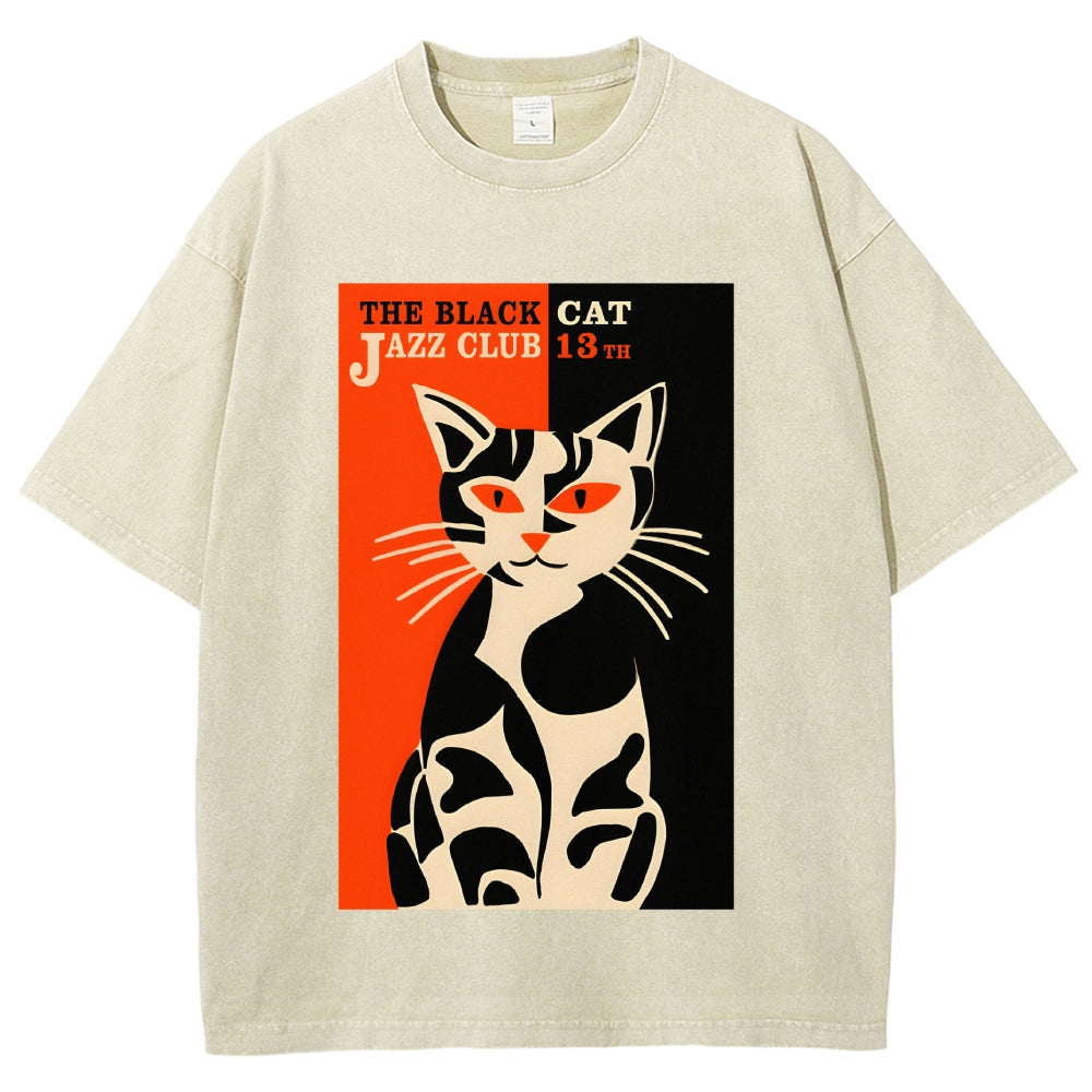 Geometric Cat Vintage Washed T-shirt