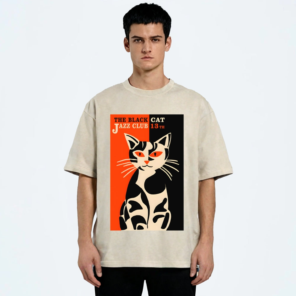 Geometric Cat Vintage Washed T-shirt