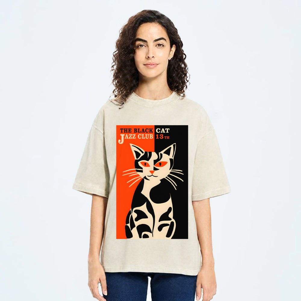 Geometric Cat Vintage Washed T-shirt