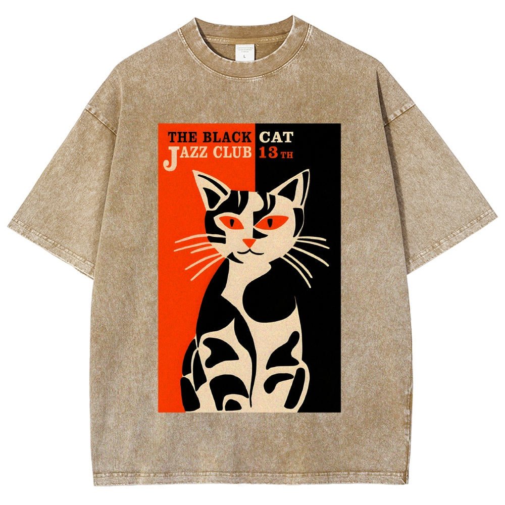 Geometric Cat Vintage Washed T-shirt