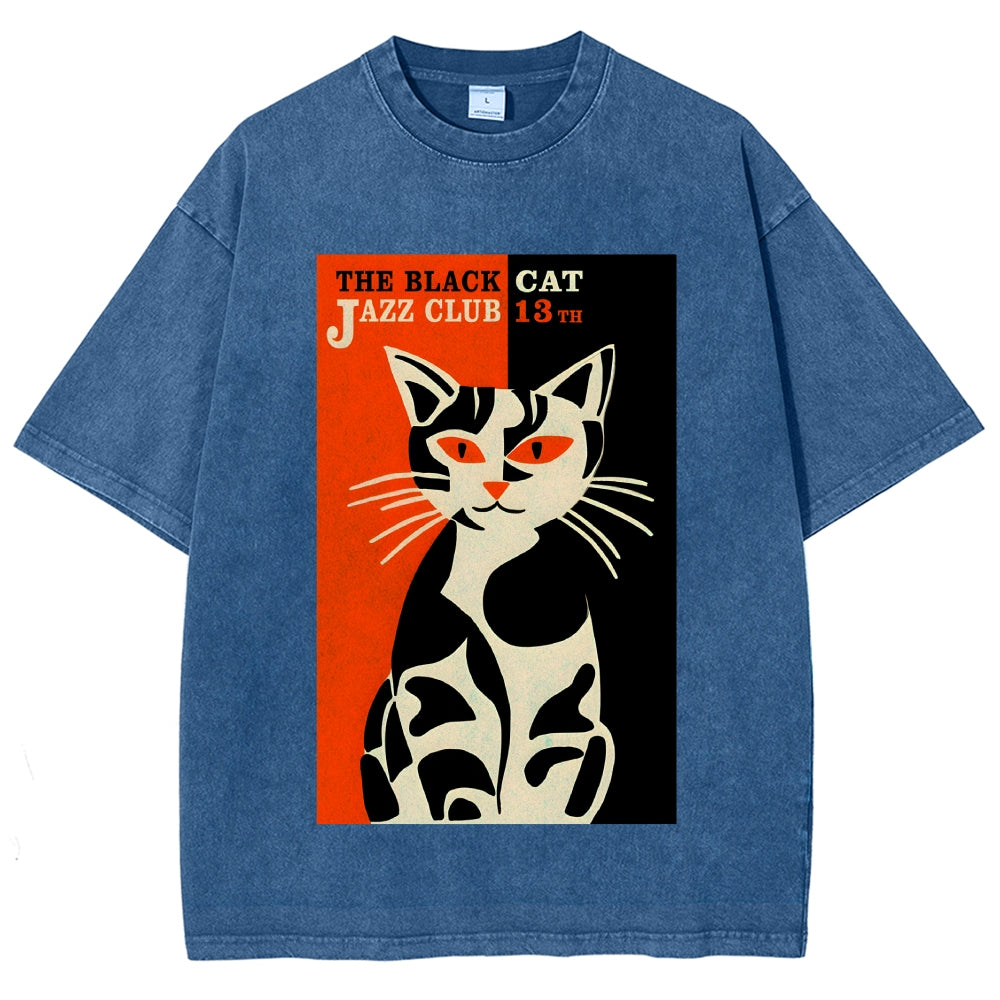 Geometric Cat Vintage Washed T-shirt
