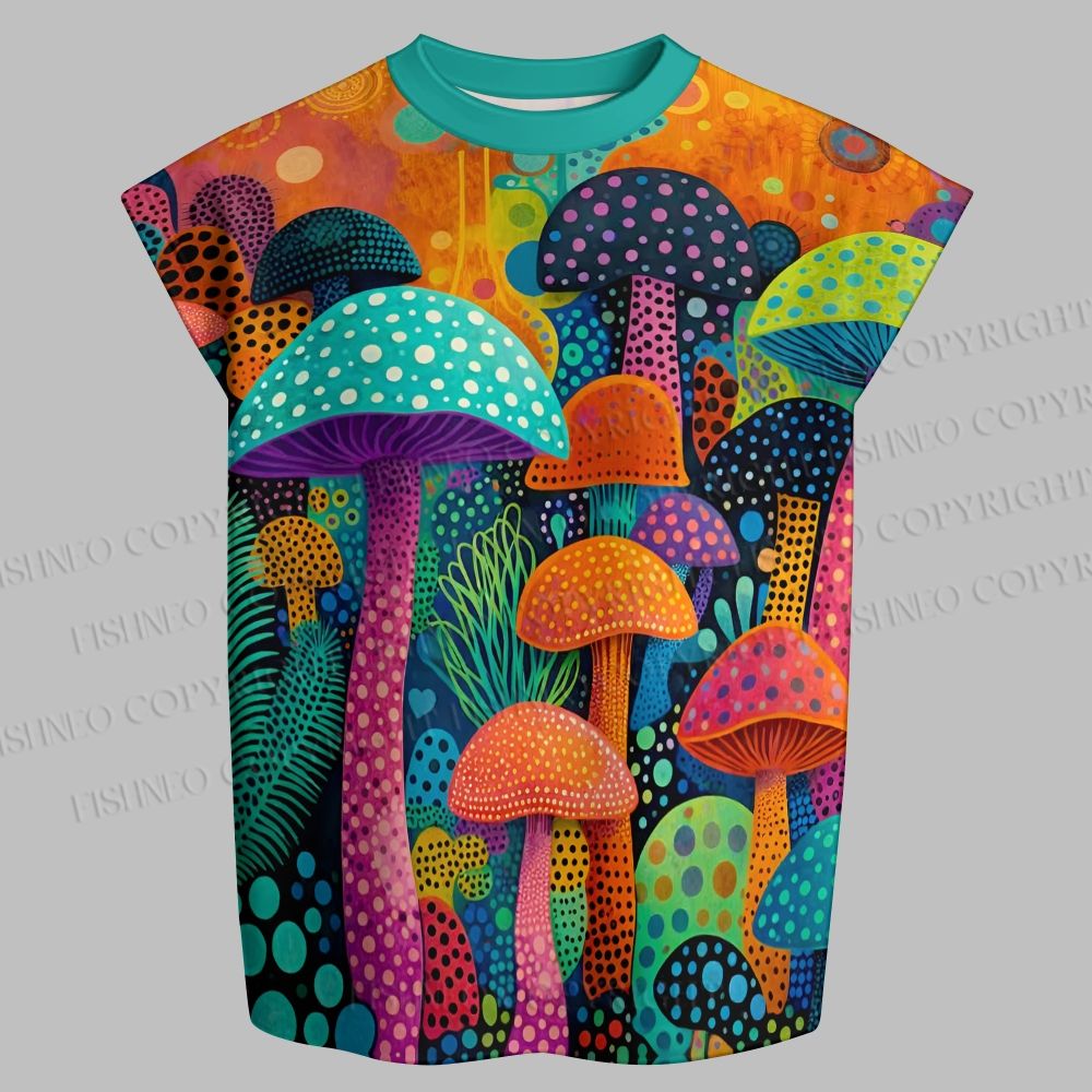 Men's Yayoi Kusama Multicolor Mushroom Sleeveless Tank Top & Elasticated Trousers pants Two-Piece Streetwear Set