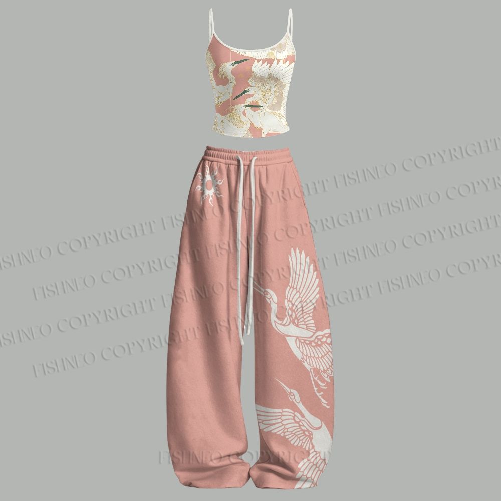 Vintage Crane Top & Elasticated Trousers Two-Piece Set