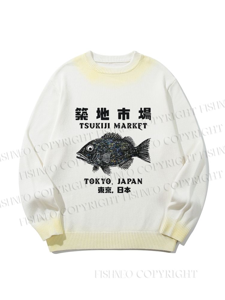 Unisex Tokyo Tsukiji Market Gradient Casual Sweater