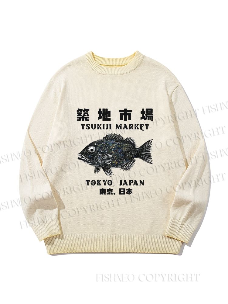 Unisex Tokyo Tsukiji Market Gradient Casual Sweater