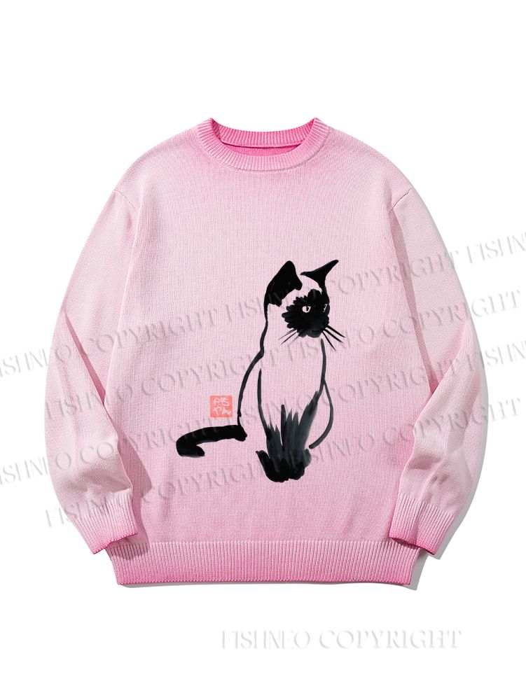 Unisex Sumi e ink Siamese Cat Gradient Casual sweater