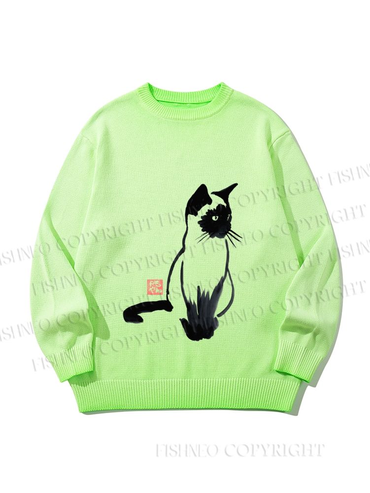 Unisex Sumi e ink Siamese Cat Gradient Casual sweater
