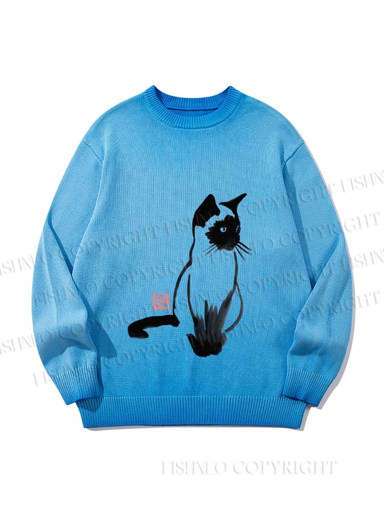 Unisex Sumi e ink Siamese Cat Gradient Casual sweater