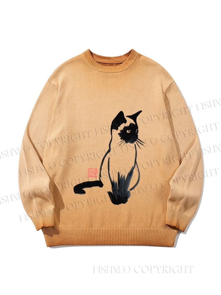Unisex Sumi e ink Siamese Cat Gradient Casual sweater