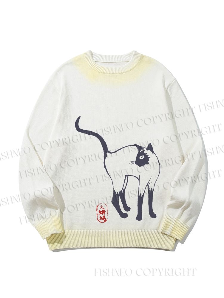 Unisex Sumi e ink Siamese Cat Gradient Casual sweater