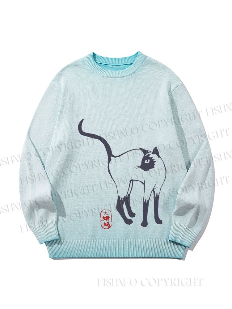 Unisex Sumi e ink Siamese Cat Gradient Casual sweater