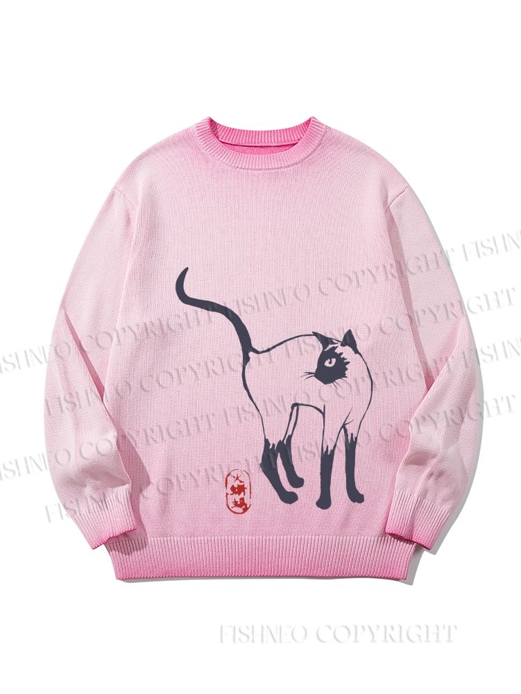 Unisex Sumi e ink Siamese Cat Gradient Casual sweater