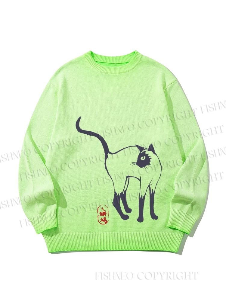 Unisex Sumi e ink Siamese Cat Gradient Casual sweater